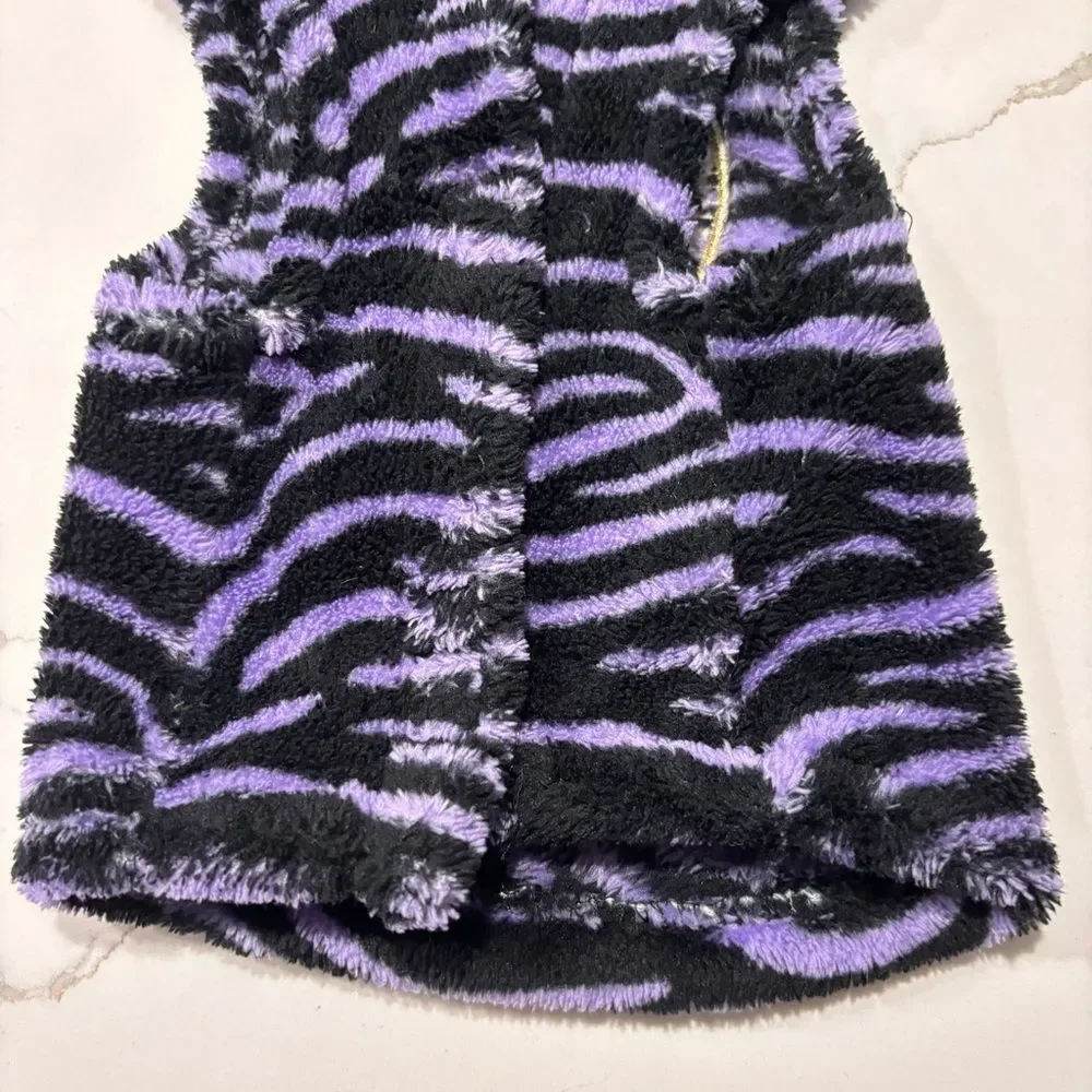 Fleece Dog Coat Jacket Sequins Peace Sign Tiger Striped Purple Black Gold Size S